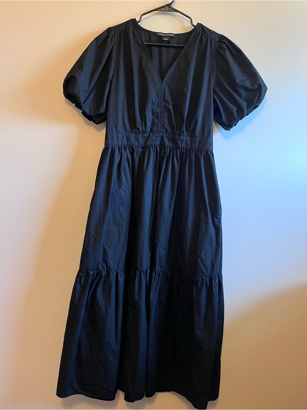 French Connection Classic Black V‑Neck Puff‑Sleeve Dress